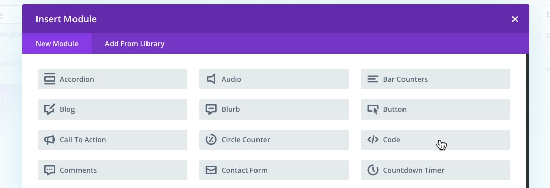 The code widget in Divi