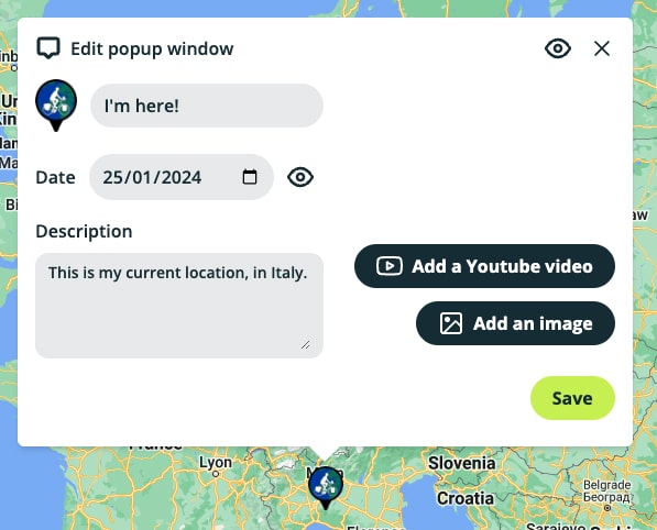 Edit marker popup in map creator