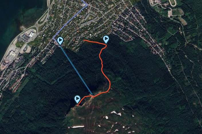The Tromsø hiking trail, but then using satellite to see the landscape better