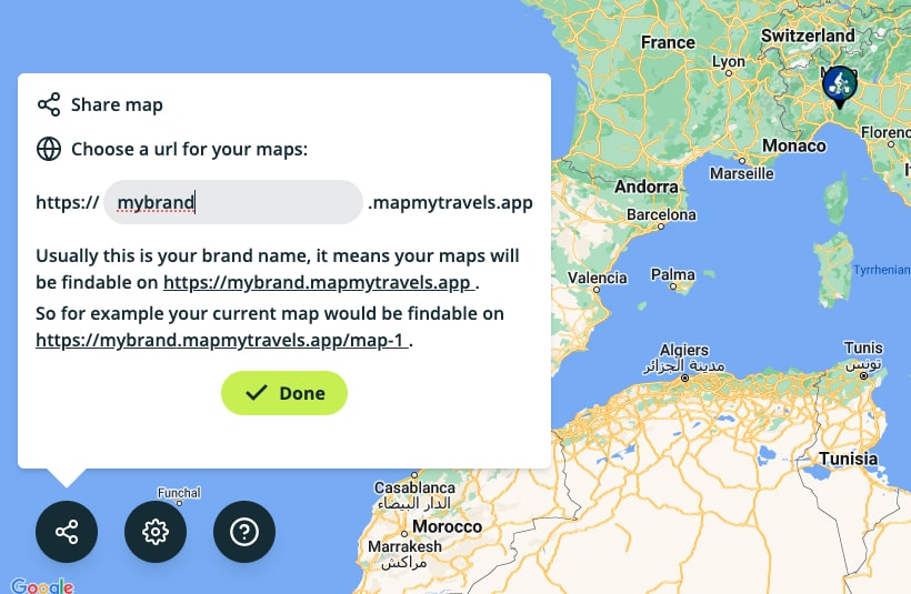 Preview of subdomain for your travel map website