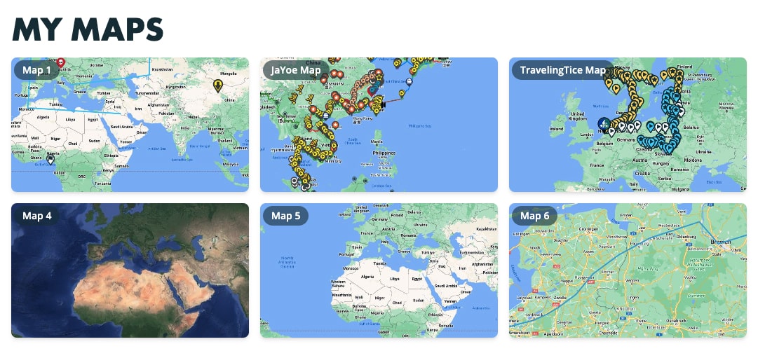 Create as many travel maps as you want, they are all displayed in your account dashboard